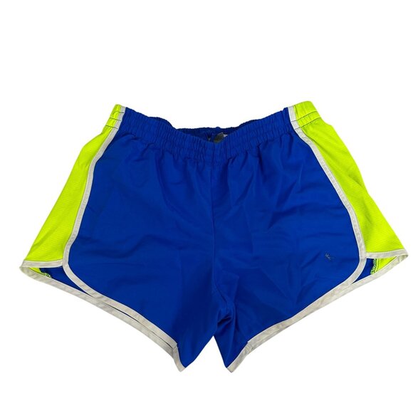 Danskin Now Womens Size S Athletic Running Shorts Blue Fire Acid Yellow Dri-Fit - Picture 1 of 5